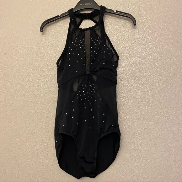 WEISSMAN Ivy Sky Dance Costume black rhineston Crystal Halter Leotard MT10716 SA - Picture 2 of 11